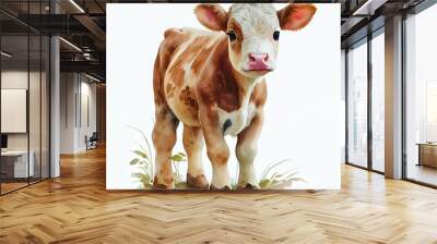 Portrait of a cute calf, watercolor illustration Wall mural