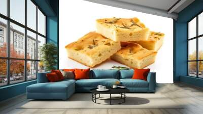 Sliced roman focaccia isolated on white background Wall mural