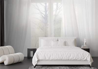 Soft light through white curtains in room Wall mural