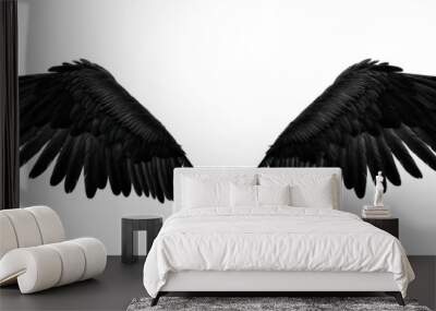 Symmetrical Black Bird Wings Isolated on White Wall mural