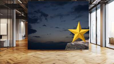 Gold star on rock mountain over sunset sky, Business excellent concept Wall mural