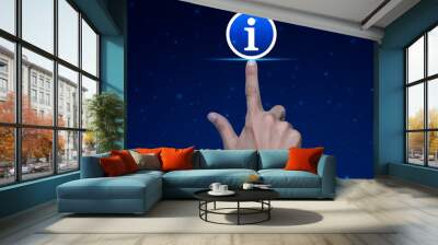 Hand pressing information sign icon over fantasy night sky, Business customer service and support concept Wall mural