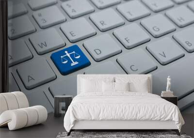 Law flat icon on modern computer keyboard button, Business legal service online concept Wall mural