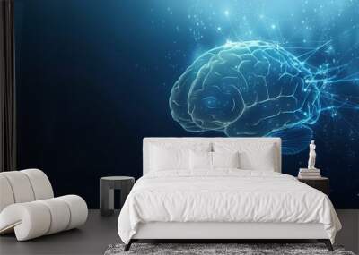 A brain made of lines and dots is shown in a blue background Wall mural