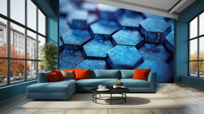 A blue image of hexagonal shapes Wall mural