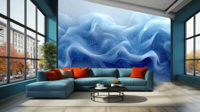 A blue wave with snowflakes falling on it Wall mural