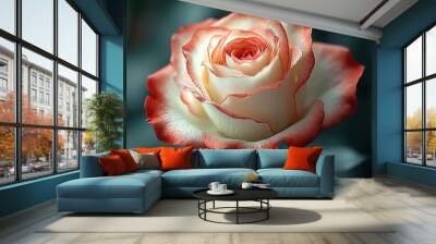 A close up of a rose with a red and white center Wall mural