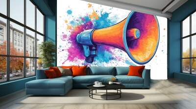 A colorful, cartoonish, and somewhat abstract image of a microphone Wall mural