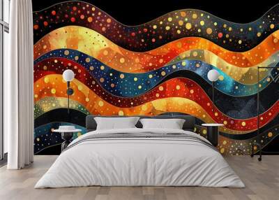 A colorful wave with gold and blue swirls and dots Wall mural