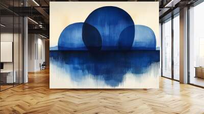 A painting of three blue circles on a white background Wall mural