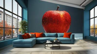 A red apple with water droplets on it Wall mural