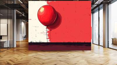 A red balloon is floating in the air in front of a red wall Wall mural