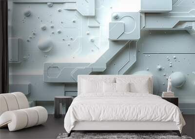 A white background with many small white spheres scattered around Wall mural