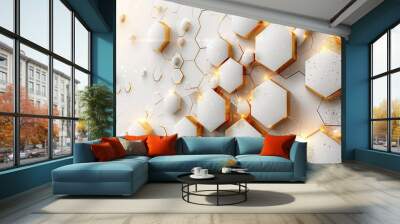 Abstract white background with a golden hexagon-shaped border presentation banner template Wall mural