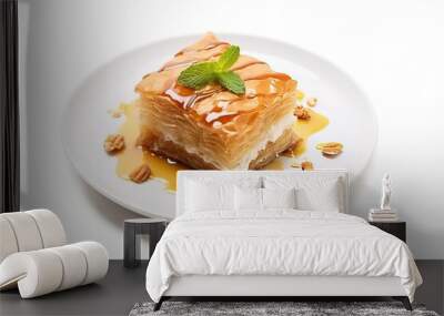 baklava isolated on a plate  with white background Wall mural