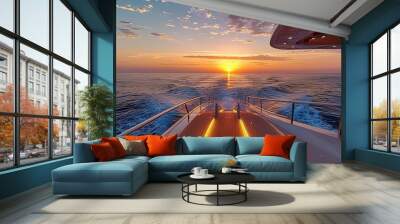 Luxury Yacht at Sunset over the Ocean Wall mural