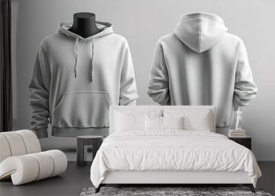 The hoodie is white and has a zipper pocket Wall mural