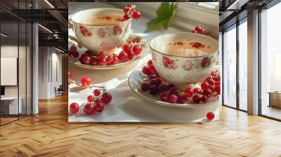 Two cups with red berries on top of them Wall mural