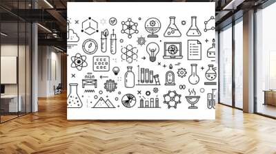 Set of 56 outline icons related to Science. Linear icon collection. Vector illustration. Wall mural