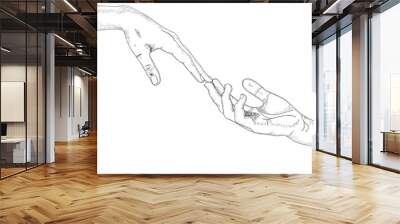 Two hands touching each other sketch, two hand sketch, signs and signals sketch drawing, Sketch style drawing from lines, hand line art Wall mural