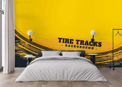 Grunge tire track print marks background Wall mural