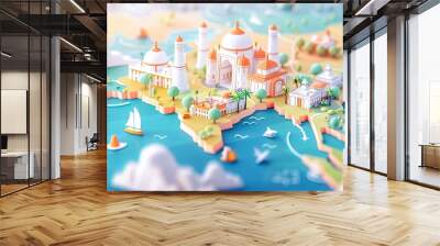 3D Miniature Cartoon Map of India with Famous Landmarks for Indian Independence Day Celebrations and Travel Banner Background Wall mural