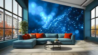 Abstract blue background with connecting dots and lines. Network concept. 3d rendering Wall mural