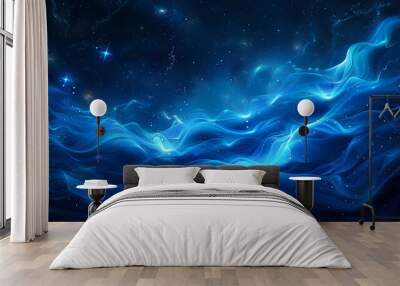 Abstract blue space background aurora borealis galaxy milky way night sky stars nebula universe astronomy constellation science fiction fantasy wallpaper texture vibrant color gradient futuristic back Wall mural