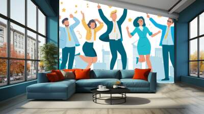 Business team success happy employees celebrating victory office workers rejoice at common achievement great teamwork cooperation winning company concept isolated background Wall mural