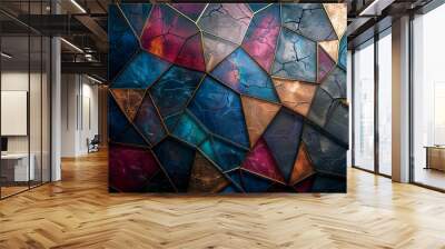 Colorful stained glass wall texture background. Grunge effect. Wall mural