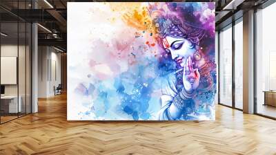 Eternal friend lord Krishna offering solace in beautiful digital watercolor painting. Wall mural