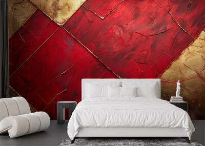 Grunge red background with golden pattern. Template for design. Wall mural