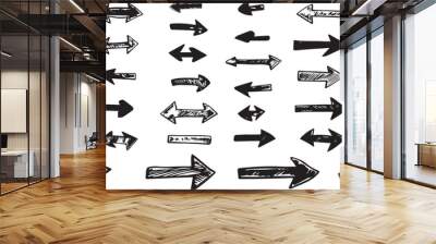 Hand drawn arrows direction sketch symbol set navigation pointer sign right left up down indicator black white doodle elements collection isolated background web design icon illustration drawing Wall mural