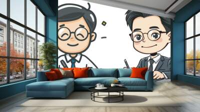 Happy businessman writing character mascot illustration cartoon office work company employee professional job desk person suit corporate business man finance executive meeting team success isolated Wall mural