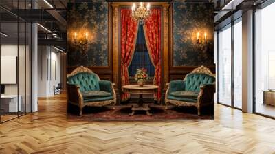 Interior of a luxury room with armchairs and a table. Wall mural