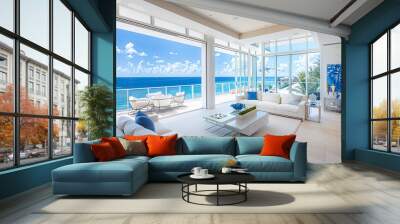 Luxury living room with sea view, nobody inside. Nobody inside Wall mural