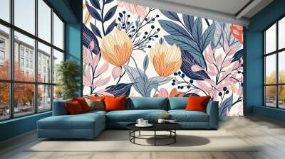 Seamless floral pattern with hand drawn flowers Vector illustration Wall mural