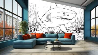 shark coloring book under water world drawing book for boys and girls corel drawing pages  Wall mural