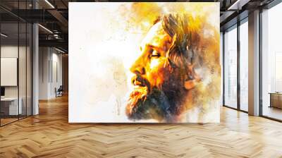 Sunlight shines on Jesus, revealing his divine presence. Wall mural