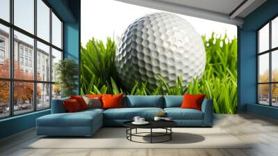 Golf ball resting on green grass isolated on transparent background Wall mural