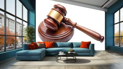 Wooden judge's gavel on a round base for legal decisions isolated on transparent background Wall mural