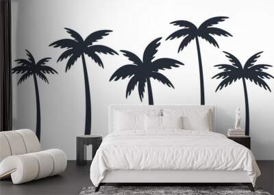 Vector silhouette illustration of tropical palm trees in varying sizes on a plain background Wall mural