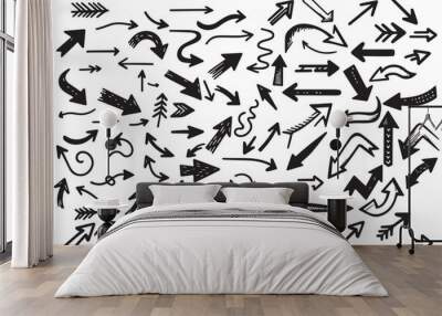 Hand drawn thin line arrows set Wall mural