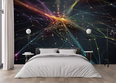 Abstract technology background with connecting dots and lines 3D Rendering Abstract polygonal science background Wall mural