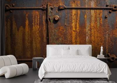 Free Photo old texture door with a rusty iron handle metal rusty iron rusty metal background.
 Wall mural