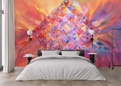 3D lattice shape on a sapphire to amber gradient background Wall mural