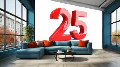 3d number 25 in red color on a transparent background Wall mural