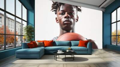 A basketball player holds a basketball Wall mural