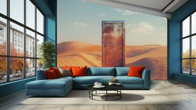 A solitary door framed by endless desert dunes Wall mural