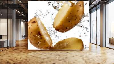 Floating isolated whole potato with water splash Wall mural